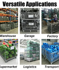 Built Strong Workhorse Collapsible Wire Mesh Storage Crate With Four Heavy Duty Swivel Casters And One Thousand Pound Capacity seen in various settings.