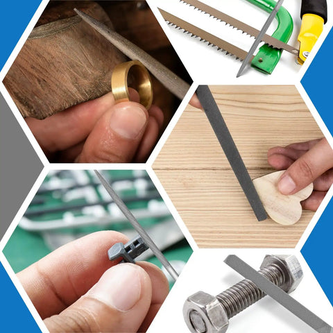 Six Piece Pro Grade Metal Needle File Set Hardened Alloy Steel With Two Flat Files Round Half Round Triangle Square Warding Files