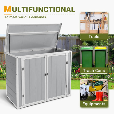 41 Cu Ft Horizontal Outdoor Storage Shed Weatherproof Resin With Thickened Floor, Gas Spring, Lockable Doors for multi-use