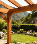 20 Pack Black Hurricane Ties For Rafters Made Of 13 Gauge Carbon Steel With Rust Resistant Black Powder Coat Fit 2x4 And 2x6 Trusses To Rafter Connectors Joist Hangers For Roof Deck Pergola Use In Harsh Weather installed on a wooden pergola.