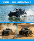 Dope Amphibious RC Monster Truck For Kids With Dual Batteries, True Submersible All Terrain 4WD Car in water, mud, and sand