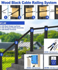 Image showing Wood Black Cable Railing System with 1/8 inch black stainless steel cable for DIY deck railing, fences, balconies, and coastal installations.