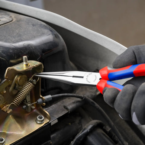 Long Nose Pliers With Cutter Eight Inch Heavy Duty Multi Component Multi Color Set With Color Coded Comfort Handles in use