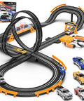 Ultimate Slot Car Race Track Set with Four Cars Electric Track With Slope Overpass and Circular Laps shown with flash bridge.