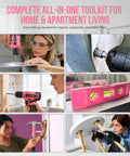 Pink 8V Cordless Drill Set And Tool Kit For Women Lightweight Rechargeable Power Drill Driver helps in various home projects