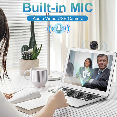 Sony IMX323 Low Light USB Camera Module With 100 Degree Wide Angle No Distortion Lens on laptop in video call setup