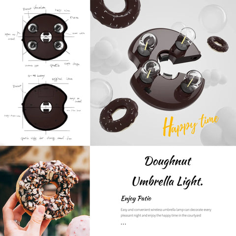 Donut Design Patio Umbrella Light With LED Edison Bulbs Cordless Battery Powered Pole Light for outdoor decor.