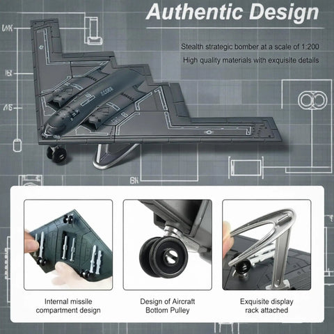 1/200 Scale B-2 Spirit Stealth Bomber Model Kit With Display Stand For Collectors, features missile compartments and display rack