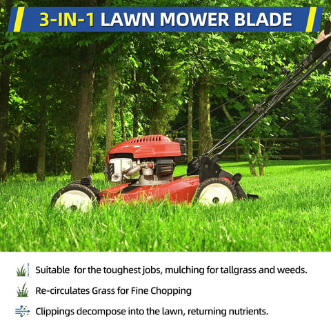 One Pack Mulching Blade For MTD Cub Cadet Troy-Bilt 21 Inch Deck Lawn Mower Replacement 742-0741A 942-0741A 742-04100 shown installed on mower
