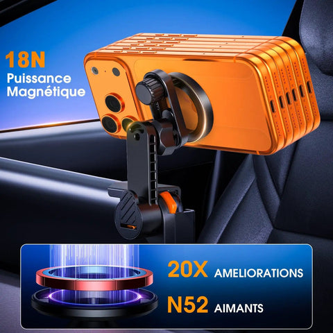 MagSafe Magnetic Car Phone Mount For Tesla Model Y And Model 3 Dash Holder with orange phone, 2500G lock, side view