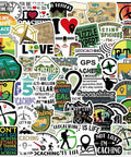 50 Piece Waterproof Geocaching Stickers Pack Vinyl Decals for Water Bottles Laptops Luggage with Adventure Designs