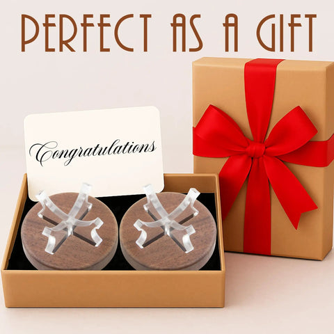 Gift boxed Two Pack Baseball Display Stands With Walnut Wood Base And Clear Acrylic Arms To Show Off Your Baseballs Softballs