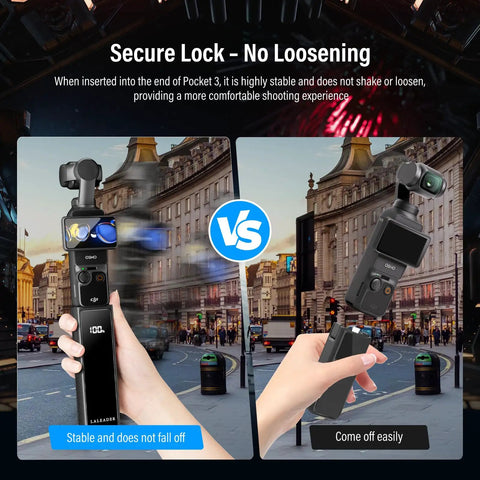 Power Up Your Osmo Pocket 3 And Pocket 4 With a 5000mAh Battery Handle Featuring 22W Fast Charging secure lock display