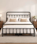 Zero Creak Full Size Metal Bed Frame With Heavy Duty Steel Construction Headboard And Footboard Ready in a bedroom setting.