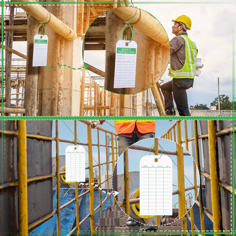 Fire Extinguisher Safety Inspection Tags 50 Pack With Green Zip Ties PVC Labels For Indoor Outdoor Use Accident Prevention Tags on scaffolding