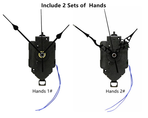 Chiming Pendulum Clock Movement With Westminster Melody, 2 Hands, shown with two sets of clock hands, includes 23.5mm shaft.