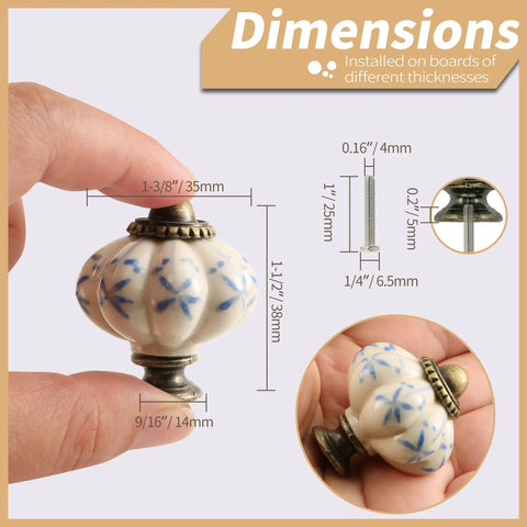 Smooth Operation Vintage Ivory And Blue Ceramic Cabinet Knobs Bang For Buck 12 Pack Drawer Pulls with dimensions and design details.
