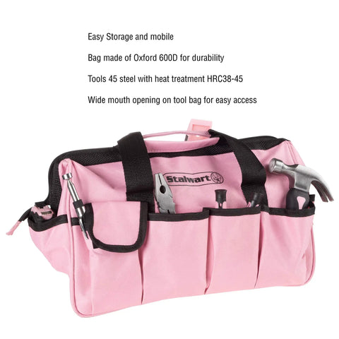 Pink 123 Piece Tool Kit With Carrying Bag Heat Treated Steel Hand Tools And Repair Set