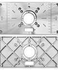 Beefy Aluminum Router Table Insert Plate For Woodworking, top and bottom views, imperial and metric scales, black finish