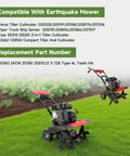 Rear Tine Tiller Drive Belt Replacement for Earthquake Versa Tiller Cultivator with 99cc engine in garden setting.