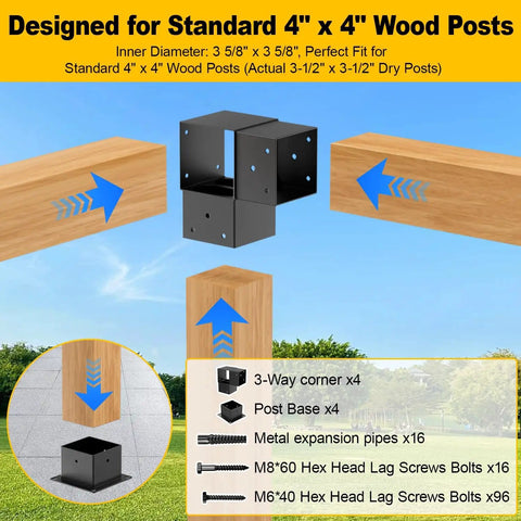 Beefy 8 Pack 4x4 Post Bracket Kit For Pergolas And Outdoor Builds 3 Way Right Angle Corner Brackets Heavy Duty Steel