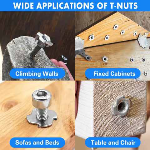 Twenty Pack 5/16-18 Tee Nuts 304 Stainless Steel Four Pronged For Wood Cabinetry Furniture And Rock Climbing Holds applications