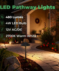 Low Voltage Outdoor LED Path Lights 12V 4W 2700K illuminating garden path with brick house background