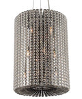 Hella Sleek Six Light Foyer Pendant In Polished Chrome With Robust Candelabra Lamp Sockets For Modern Hanging Ceiling Light close-up of crystal design.