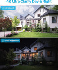 4K clarity of a home in daylight and color night vision using 8 Channel 4K Spotlight PoE Security Camera System With Eight 8MP Outdoor Indoor Metal Cameras Including Person And Vehicle Detection Two Way Audio Color Night Vision NVR With 2TB HDD For 24 7 Home Recording.
