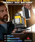 Pro Grade Laser Level 4D Self Leveling With 360 Degree Green Beam And 16-Line Layout For Indoor Renovation, Construction, Floor Tile Install, Home DIY, Works With DeWalt 20V Battery, Tool Only showing battery compatibility