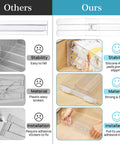 Comparative image showing 12 Pack Clear Drawer Dividers For Clothes 4 Inch Tall with features on stability, material, and installation.