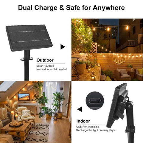 Super Chill Waterproof Solar String Lights Outdoor Fifty Ft Long With 25 Dimmable Shatterproof Vintage Bulbs Remote Controlled