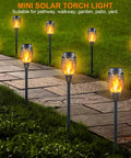 12 Pack Solar Torch Lights Outdoor Flickering Flame Tiki Torches With Auto On Off Upgraded 12 LED Mini Solar Powered Pathway Lights IP65 Waterproof Fire Effect Decor For Garden Patio And Pathway