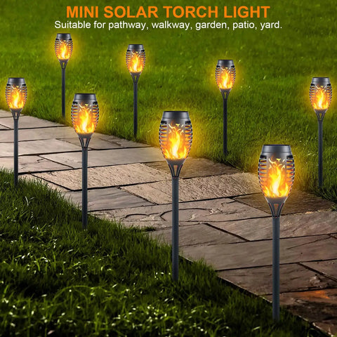12 Pack Solar Torch Lights Outdoor Flickering Flame Tiki Torches With Auto On Off Upgraded 12 LED Mini Solar Powered Pathway Lights IP65 Waterproof Fire Effect Decor For Garden Patio And Pathway