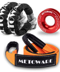 Snatch Block Ring Winch Pulley Kit With Two Piece One Half Inch Soft Shackle And Three Inch By Eight Foot Tree Saver Recovery Strap
