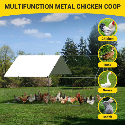 Huge Walk In Metal Chicken Coop With Heavy Duty Poultry Cage Waterproof UV Resistant Cover And Lockable Doors for chickens and ducks.