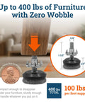 Reinforced 1/4-20 Thread Furniture Levelers 8 Pack With Thick Felt Pads Supports 400 Pounds close-up with penny for scale.