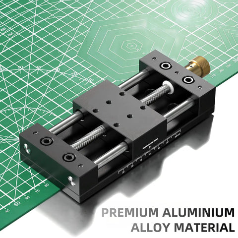 Manual Linear Stage With 75mm Rail Guide Sliding Table In Aluminum Alloy Body with Laser Marked Scale on green grid surface