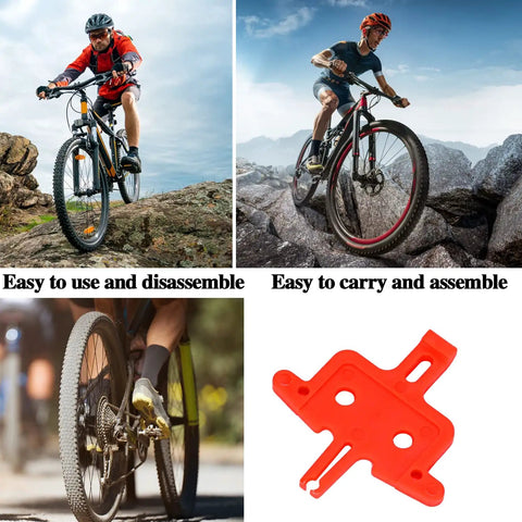 Cyclists riding MTB and road bikes, Six Pack Bicycle Brake Pads Spacers For Hydraulic Disc Brakes, orange pad spreader tool