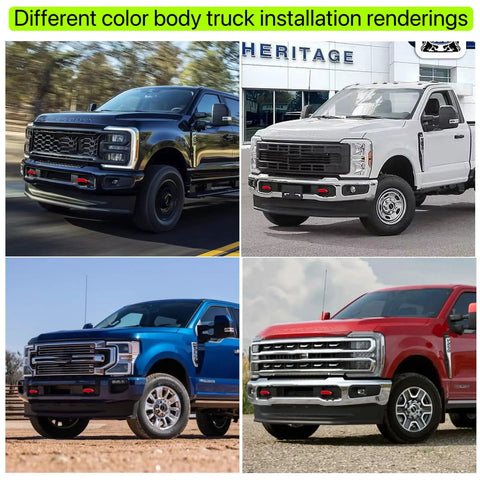 Ford Super Duty Red Tow Hook Covers for F250 F350 F450 2017 Through 2026 Easy Install Tow Hitch Cover Kit Durable ABS shown on trucks