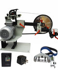 Badass Heavy Duty 2Hp Bench Belt Sander Providing Variable Speed Tuning For Sheet Metal Prep And Knife Crafts With Three Different Abrasive Strips Plus Curved Polishing Wheels 220V, featuring motor and accessories.
