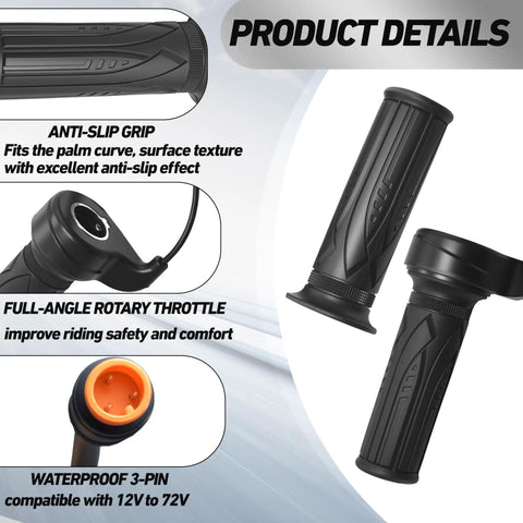 20X Full Twist Throttle Grip For E Bike 12V To 72V Waterproof Anti Slip With 3 Pin SM Plug Fits 22.2mm Handlebars Ride Ready For Electric Bikes Mountain Bikes Folding Scooters