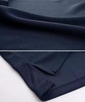 Close-up of Men's Navy Polo Shirt Short Sleeve Hike Ready and Hunt Ready, Quick-Dry Polyester Pique fabric texture and hem.