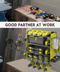 Power Tool Organizer 4 Layer Heavy Duty Drill Holder Wall Mount Metal Garage Storage Rack with tools and drills stored