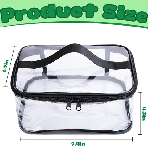 4 Pack Black Clear Toy Storage Bags With Zipper 9.4 By 6.7 By 4.3 Inches Transparent PVC Organizer Pouches front view