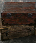 Stacked wooden boxes with 10 Pack Antique Hinges for Wooden Boxes and Jewelry Cases, showcasing vintage cabinet hardware.