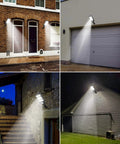 4 Pack Solar Street Lights Outdoor 279 LED Waterproof Wall Lights illuminating driveways and gardens with ultra-bright solar light.