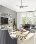 Living room with 44 Inch Indoor Ceiling Fan With LED Light And Remote Control Standard Mount 3 Blades Brushed Nickel Finish Sentinel 50394