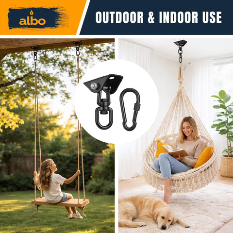 Heavy Duty Ceiling Mount Swing Hangers Two Pack With 360 Degree Swivel Carabiners 2650 Lbs Capacity Solid Steel Construction For Hammock Chair Porch Swing TRX Punching Bag And Wood Or Concrete Mounting