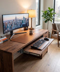 Level Up Your Workstation Game With This Sweet 2 Pack 14 Inch Keyboard Slide Drawer Rails Crafted From Heavy Cold Rolled Steel Providing Silky Smooth Ball Bearings For Effortless Height Tweaks And Ridiculous Comfort In Classic Black, displayed on a modern desk.